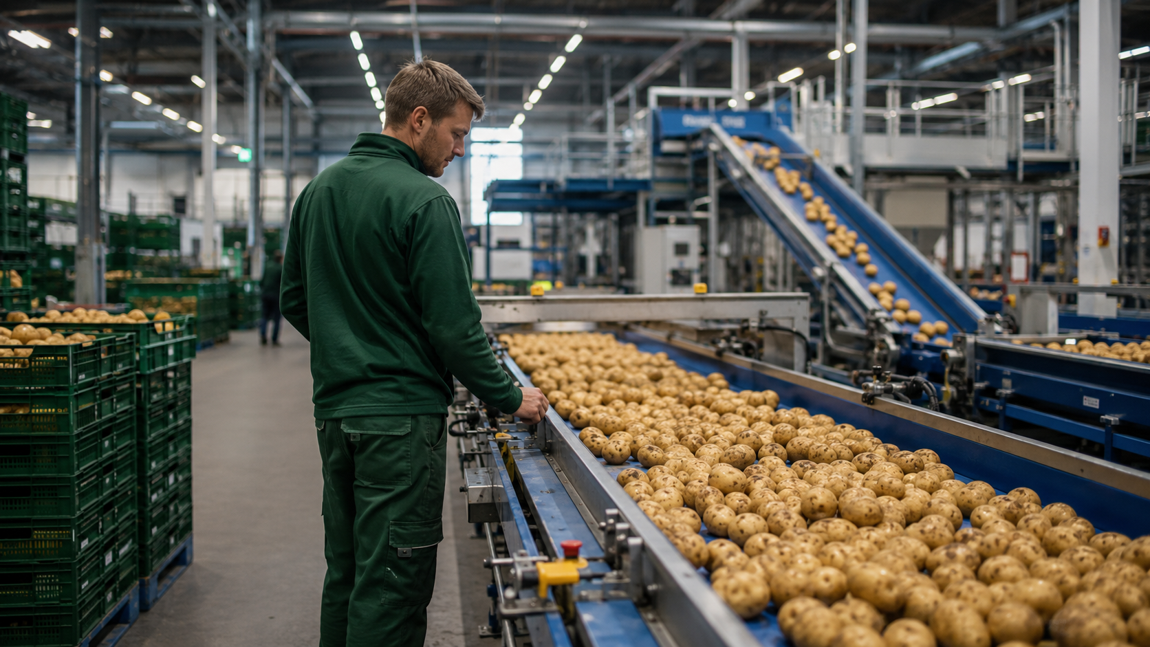 Mitarbeiter Sortiert Kartoffeln